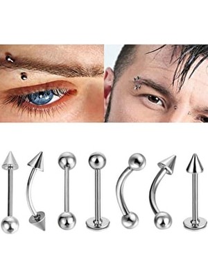 Jaida Moda Gri Cerrahi Çelik 7'li Piercing Seti Unisex Kaş Rook Tragus Helix Parlak Yüzey