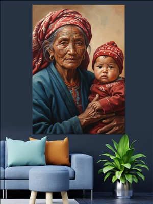 Karizma Tablo Anne ve Çocuk Portresi Dekoratif Kanvas - Mdf Ahşap Tablo