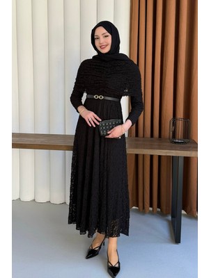 Molly Nelly Kadın Omzu Şal Detaylı Tül Astarlı Elbise