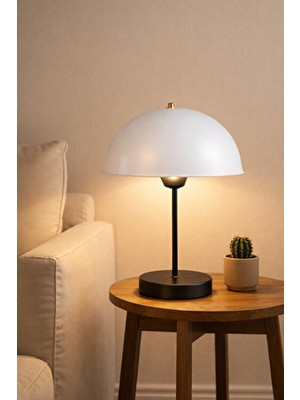 Evlight Mantar Beyaz Başlıklı Siyah Abajur