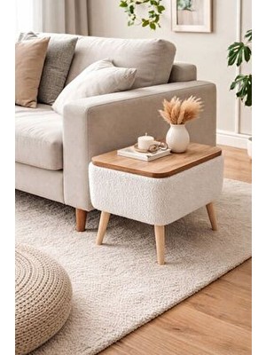 Own Home Nora Sandıklı Yan Sehpa Modern Tasarım MDF Materyal Teddy Kumaş Kaplama Özellikli