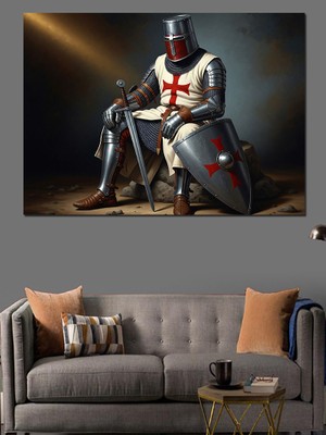 Karizma Tablo Ortaçağ Zırhlı Şövalye Dövüş Dekoratif Kanvas - Mdf Ahşap Tablo