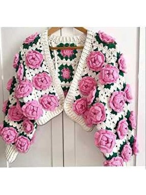 Güllü Hırka El Örgüsü Güllü Hırka Motifli Hırka Crop Hırka