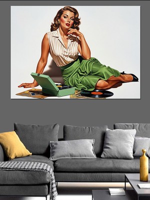 Karizma Tablo Retro Pin-Up Kız Pozu Dekoratif Kanvas - Mdf Ahşap Tablo