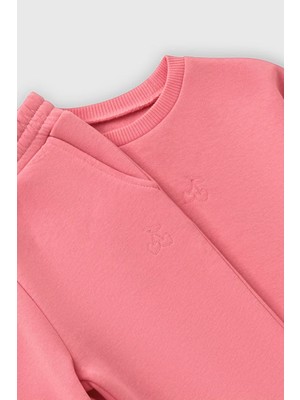 Lupinn Kız Bebek Pudra Pembe Eşofman Takımı Pamuklu Yumuşak Dokulu Uzun Kollu Sweatshirt Lastikli Pantolon