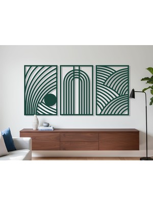 3 Parça Modern Geometrik Ahşap Duvar Tablosu Seti – Dekoratif Mdf Tablo