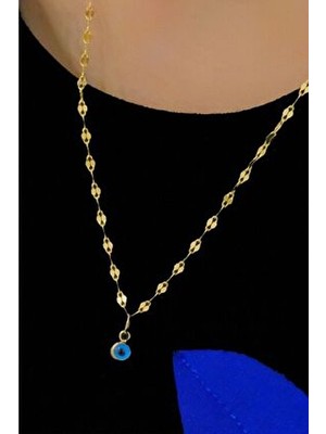 Nazar Boncuklu Yaprak Zincir (14 Ayar)