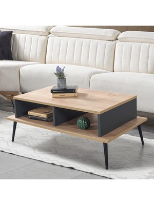 EVMO Home 2009 Şile Metal Ayaklı Orta Sehpa , Salon Sehpası Safir Antrasit