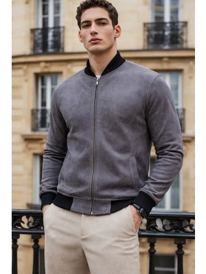 Comstar Erkek Trend Dar Astarsız Nubuk Süet Füme Ceket
