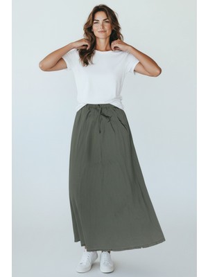 Ece Giyim Kadın Beli Lastikli Cepli Pamuklu Spor Pamuk Gabardin Etek