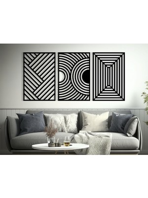 3 Parça Modern Geometrik Ahşap Duvar Tablosu Seti – Dekoratif Mdf Tablo