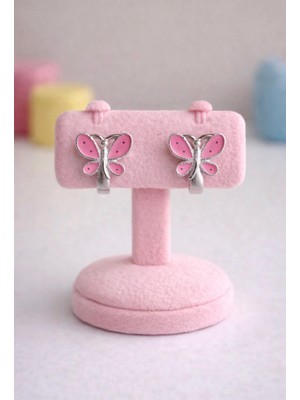 miraç gümüş takı atölyem 925 Ayar Gümüş Mineli Kelebek Kız Çocuk Küpesi . (Klipsli)