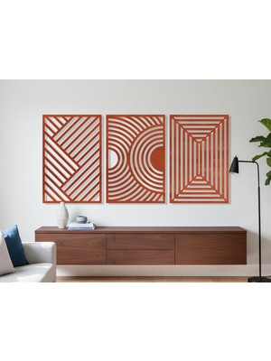3 Parça Modern Geometrik Ahşap Duvar Tablosu Seti – Dekoratif Mdf Tablo