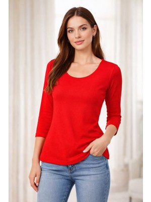 Boutique Moonlight Kırmızı U Yaka Turvakar Kollu Bluz