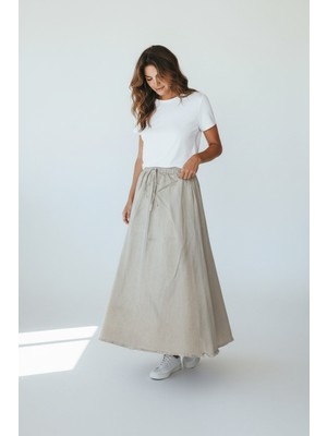 Ece Giyim Kadın Beli Lastikli Cepli Pamuklu Spor Pamuk Gabardin Etek