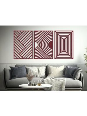 3 Parça Modern Geometrik Ahşap Duvar Tablosu Seti – Dekoratif Mdf Tablo