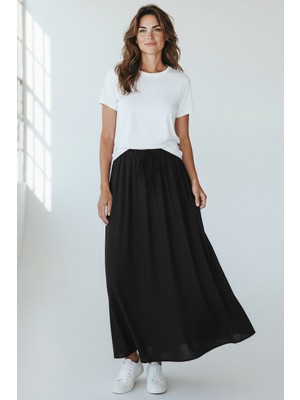 Ece Giyim Kadın Beli Lastikli Cepli Pamuklu Spor Pamuk Gabardin Etek