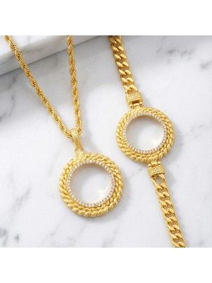 Ferizz Altın Kaplama Yarım Altın Çerçeveli Kolye ve Bileklik Kombin BND-110