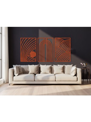 3 Parça Modern Geometrik Ahşap Duvar Tablosu Seti – Dekoratif Mdf Tablo