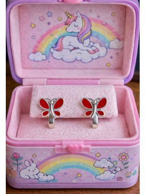 miraç gümüş takı atölyem 925 Ayar Gümüş Mineli Kelebek Kız Çocuk Küpesi . (Klipsli)