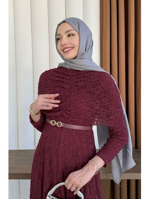 Molly Nelly Kadın Omzu Şal Detaylı Tül Astarlı Elbise