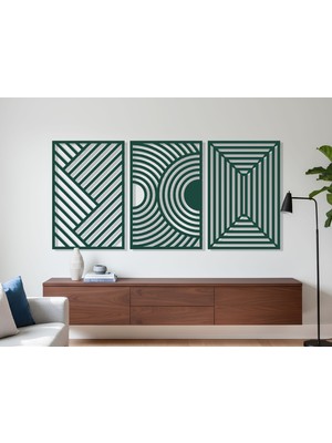 3 Parça Modern Geometrik Ahşap Duvar Tablosu Seti – Dekoratif Mdf Tablo