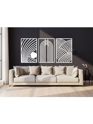3 Parça Modern Geometrik Ahşap Duvar Tablosu Seti – Dekoratif Mdf Tablo