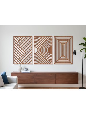 3 Parça Modern Geometrik Ahşap Duvar Tablosu Seti – Dekoratif Mdf Tablo