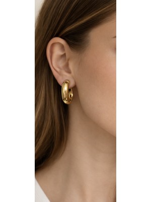 Stainless Stell Parlak Altın Midi Halka Küpe