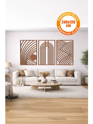 3 Parça Modern Geometrik Ahşap Duvar Tablosu Seti – Dekoratif Mdf Tablo