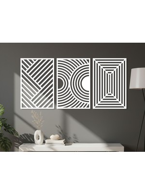 3 Parça Modern Geometrik Ahşap Duvar Tablosu Seti – Dekoratif Mdf Tablo