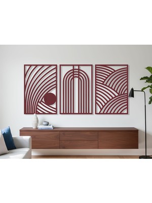 3 Parça Modern Geometrik Ahşap Duvar Tablosu Seti – Dekoratif Mdf Tablo