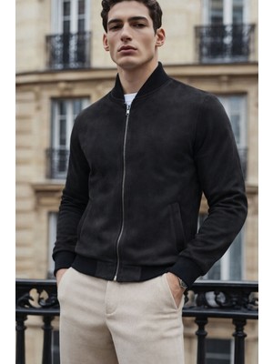 Comstar Erkek Trend Dar Astarsız Nubuk Süet Siyah Ceket