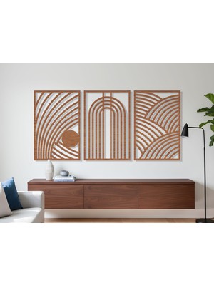 3 Parça Modern Geometrik Ahşap Duvar Tablosu Seti – Dekoratif Mdf Tablo