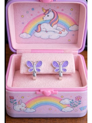 miraç gümüş takı atölyem 925 Ayar Gümüş Mineli Kelebek Kız Çocuk Küpesi . (Klipsli)