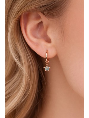 Sacce Scarves & Accessories Mini Mavi Yıldız Charmlı Küpe Minimal Mavi Yıldızlı Halka Küpe