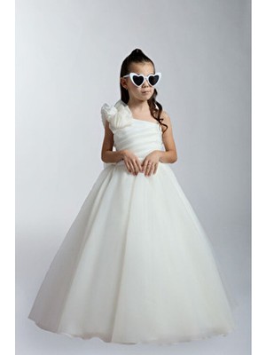 Turuncu Gardrop 2-11 Yaş Tek Omuz Gül Detay Gelinlik Ekru