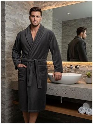 Class %100 Pamuk Kadife Bornoz Şalyaka Erkek / Antrasit