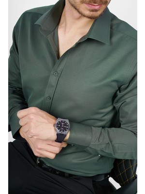 Etikmen Yeşil Saten Slimfit Erkek Gömlek
