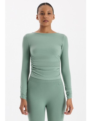 Kolları ve Yanları Büzgülü Uzun Kollu Spor Üst Deniz Köpüğü