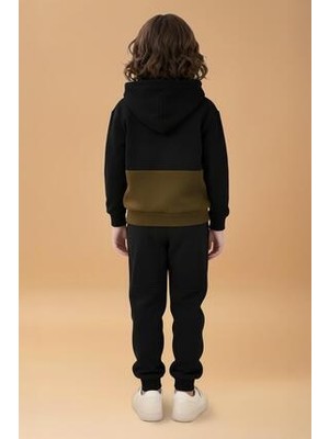 Perendi Erkek Çocuk Kapüşonlu Kanguru Cepli 2 Renk Sweatshirt ve Rahat Kalıp Içi Polarlı Jogger Alt Takım –