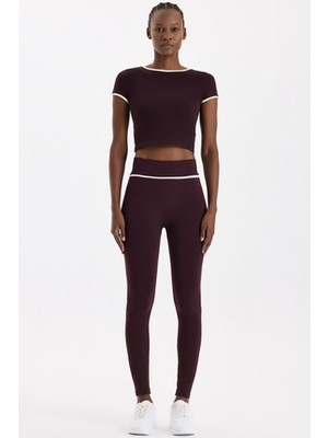 COMEUP Kadın Spor Tayt Burgundy Slim Siluet Yüksek Bel Toparlayıcı Özellikler ile