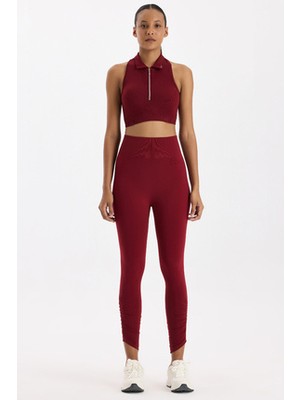 Paçası Büzgülü Spor Tayt Scarlet Kırmızısı