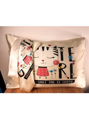 ICON SILK %100 Saf Ipek Çocuk Yastık Kılıfı (Cute Kitten)