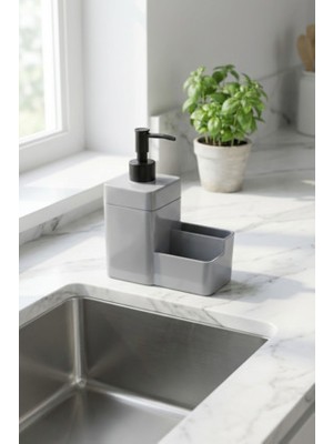 Makri Home Gri Plastik Diamond Süngerlikli Sıvı Sabunluk 450 ml Modern Stil ve Kolay Temizlik