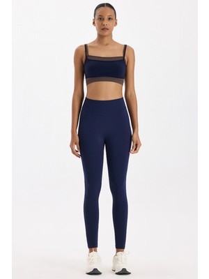 COMEUP Oval Kemer Tasarımlı Toparlayıcı Tayt Kadın Oxford Blue Renkli Dar Paça Tasarım