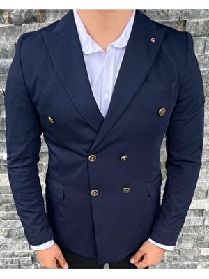 Sabri Zengin Erkek Kruvaze Slim Fit Blazer Ceket