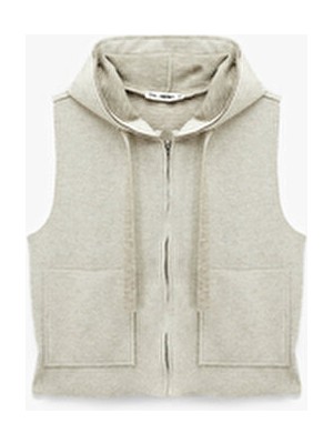 Koton Kadın Kolsuz Kapüşonlu Fermuarlı Yelek Düz Desenli Kahverengi %10 Viskoz %90 Polyester