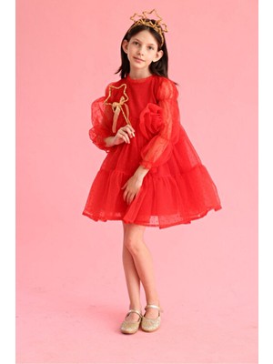 Le Mabelle Kırmızı Puantiyeli Gül Aksesuarlı Kız Çocuk Elbise - Belinda