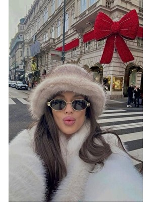 Keisy Kalın Peluş Kalpak Premium Kadın Şapka(Krem Rengi)